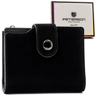 Portfele - Peterson, Duży skórzany portfel damski na suwak, czarny - miniaturka - grafika 1