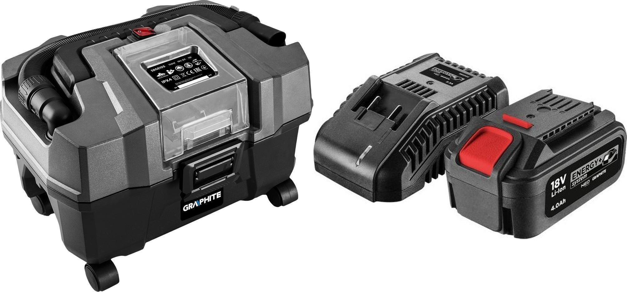 Odkurzacz przemysłowy Graphite Odkurzacz przemysłowy Graphite 58GE105 + akumulator 4 Ah z ładowarką 58GE132