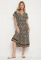 Sukienki - Czarna Bawełniana Sukienka z Guzikami i Ornamentnym Wzorem Zisselle - miniaturka - grafika 1