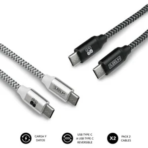 SUBBLIM Zestaw 2 kabli USB typu C - USB A, szybkie ładowanie 3.0A, kabel w podwójnym oplocie nylonowym, 1 metr, synchronizacja danych, taśma organiz.. - Kable komputerowe i do monitorów - miniaturka - grafika 1