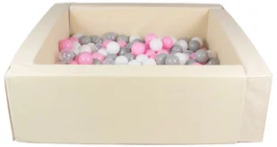 Kwadratowy suchy basen z ekoskóry z 200 piłeczkami (cappuccino/biały, transparentny, pudrowy róż, szary) - Suche baseny - miniaturka - grafika 1