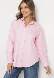 Różowa Koszula z Bawełną i Ozdobnym Napisem Firriva - Koszule damskie - miniaturka - grafika 1