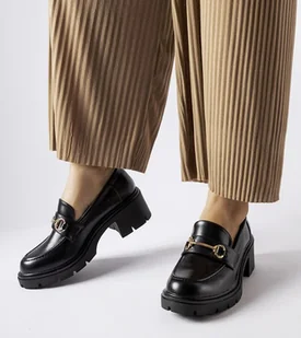 Czarne półbuty na obcasie Fabrizio -37 - Mokasyny damskie - miniaturka - grafika 1