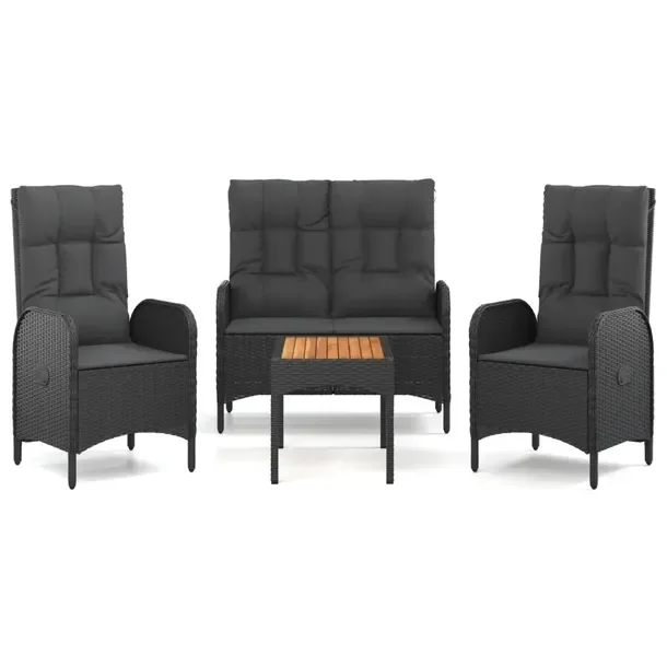 Zestaw mebli ogrodowych 2 krzesła, ławka, stół, czarny, rattan PE, 107x