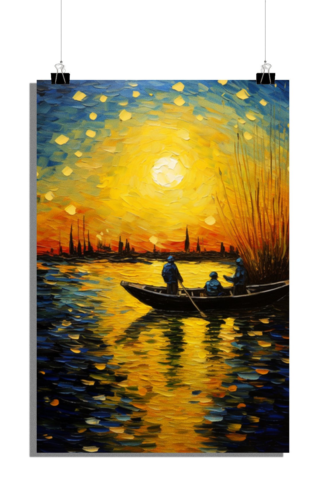 Plakat łódź - Plakat zachód słońca - Plakat malarstwo - Plakat natura - 61x91cm - Idealny do oprawienia w ramę