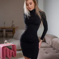 Sukienki - TEMU Wysokogardłowa Obcisła Sukienka Bodycon z Długim Rękawem, Casual Spódnica na Wakacje w Jednolitym Kolorze z Otworami pod Ramiona - miniaturka - grafika 1