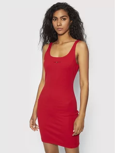 Sukienki - Tommy Jeans Sukienka codzienna Tiny Linear DW0DW12887 Czerwony Slim Fit - grafika 1