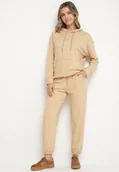 Spodnie sportowe damskie - Ciemnobeżowy Komplet Dresowy Bluza z Kapturem i Kangurową Kieszenią i Spodnie Liriela - miniaturka - grafika 1