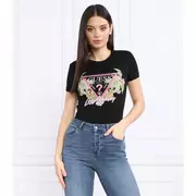 Koszulki i topy damskie - GUESS T-shirt TRIANGLE FLOWERS | Regular Fit - miniaturka - grafika 1