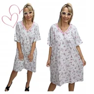 Piżamy damskie - KOSZULA NOCNA BAWEŁNIANA W KWIATY krótki rękaw luźna super prezent 4XL 5XL - miniaturka - grafika 1