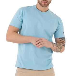 Koszulki sportowe męskie - Koszulka Champion Embroidered Comfort Fit Cotton 218496-BS111 - niebieska - grafika 1