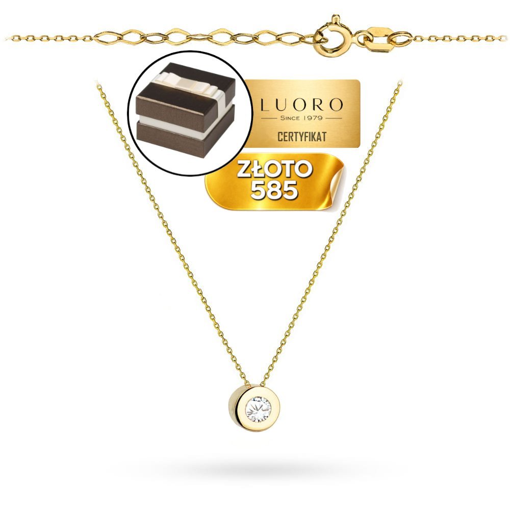 NASZYJNIK ZŁOTY 585 14K Z CYRKONIĄ KÓŁKO 42 CM + 3 CM REGULACJA