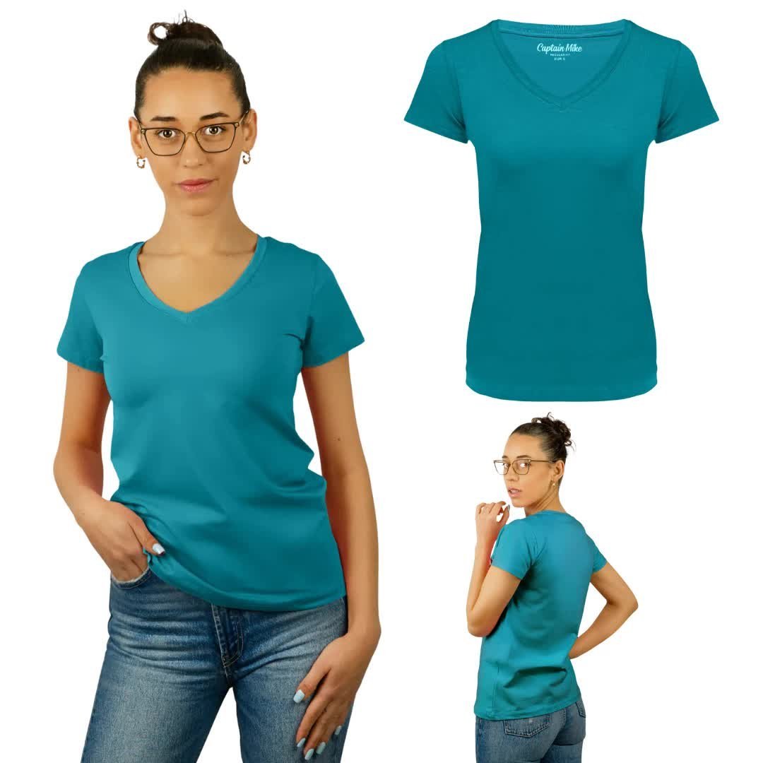 T-SHIRT damski koszulka Captain Mike TURECKA BAWEŁNA V-neck XXL