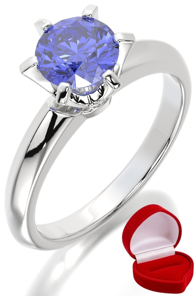 ZŁOTY PIERŚCIONEK ZARĘCZYNOWY 585 14k TANZANIT 1 ct BIAŁE ZŁOTO R13