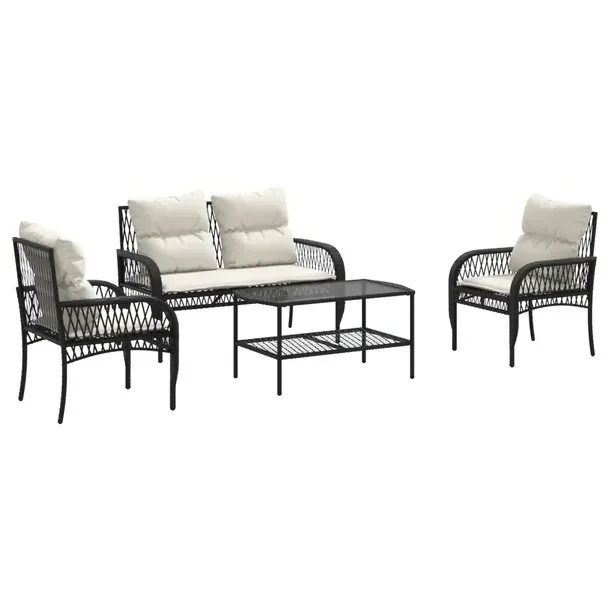 Zestaw wypoczynkowy ogrodowy czarny rattan PE 2-osobowa sofa, fotel, stolik