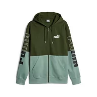 Bluzy męskie - Bluza z kapturem męska Puma POWER COLORBLOCK FL zielona 67591131-S - miniaturka - grafika 1