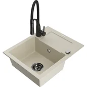 Zlewozmywaki z baterią - Mexen Enzo zlewozmywak granitowy 1-komorowy z ociekaczem i baterią kuchenną Aster, beżowy - miniaturka - grafika 1