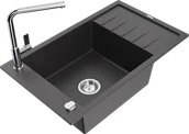Zlewozmywaki z baterią - Mexen Elias zlewozmywak granitowy 1-komorowy z ociekaczem i baterią kuchenną Flora, czarny nakrapiany - 6511-76-670401-00 - miniaturka - grafika 1