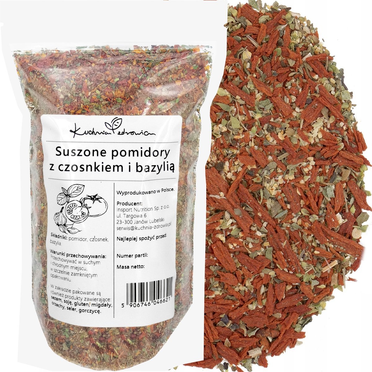 Suszone pomidory z czosnkiem i bazylią 200g naturalne Kuchnia Zdrowia