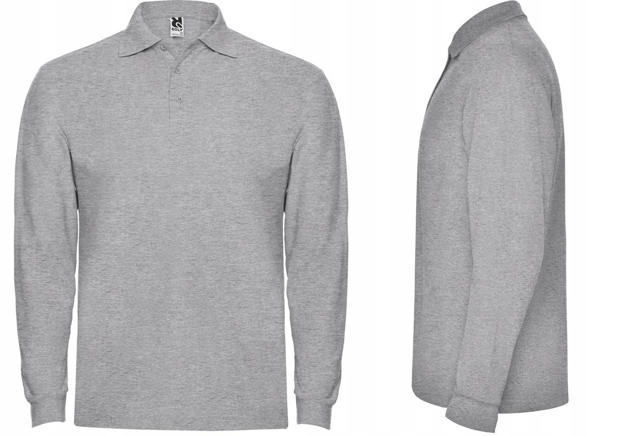 Koszulka POLO Męska Długi Rękaw Bawełna PIQUE ROLY 6635 SZARA Heather M