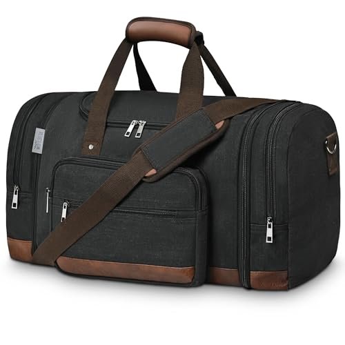 Wohlbege Męska torba podróżna o dużej pojemności, torba crossbody, weekendowa, męska torba listonoszka, płócienna torebka, Czarny, Carry On 22 inch, Płócienna torba podróżna z rękawem na kółkach