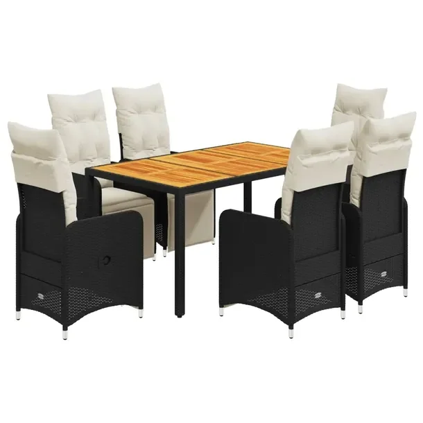 Zestaw bistro ogrodowy czarny z poduszkami, 6 krzeseł i stół 150x90x75 c