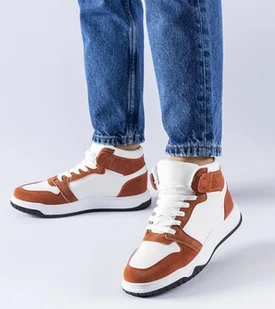 Biało-brązowe sneakersy za kostkę Elizabeth-38 - Botki damskie - miniaturka - grafika 1