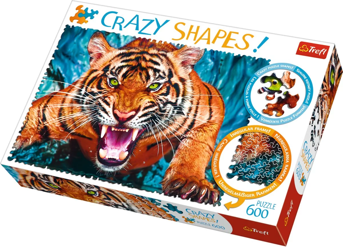 Trefl Puzzle 600 Crazy Shapes Oko w oko z tygrysem