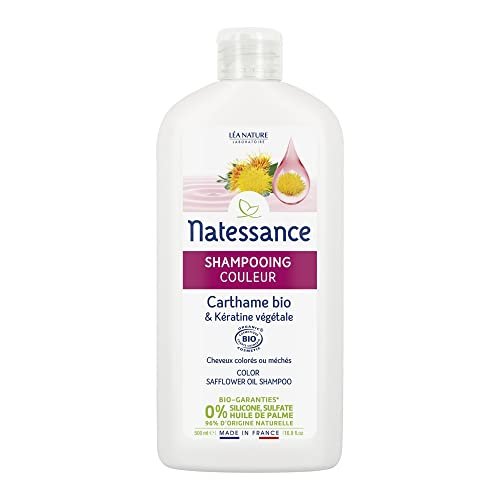 Natessance - Szampon kolorowy - Organiczny krokoszmar i keratyna roślinna - Włosy farbowane lub rozjaśnione - Bez silikonu i oleju palmowego - Certyfikowany organiczny kosmos - Butelka 100% roślinna, 500 ml
