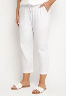 Spodnie damskie - Białe Spodnie z Bawełny ze Sznurkami Izeleina - miniaturka - grafika 1