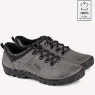 Półbuty męskie - Buty trekkingowe ze skóry naturalnej Charles szare - BRILU - miniaturka - grafika 1