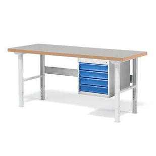 Zestaw ze stołem roboczym SOLID, 4 szuflady, obciążenie 750 kg, 1500x800 mm, winyl - Akcesoria do pakowania - miniaturka - grafika 1