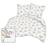 Pościel - Pościel z kory 160x200 biała w różowe fioletowe polne kwiaty - miniaturka - grafika 1