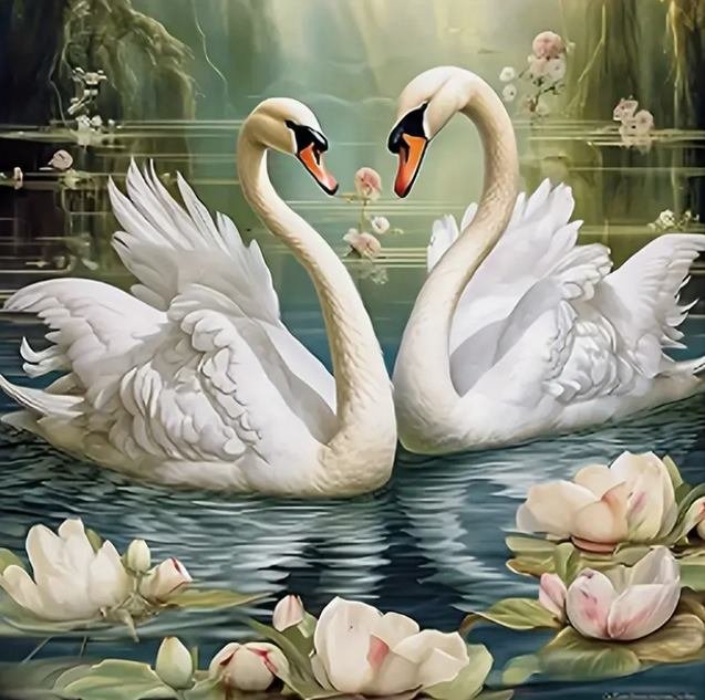 Diamentowa Mozaika Łabędzie Na Leśnym Stawie No-2001846
