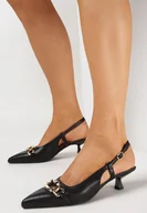 Sandały damskie - Czarne Błyszczące Sandały na Obcasie Typu Kaczuszka z Metalową Klamrą Fredia - miniaturka - grafika 1