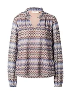 Koszulki i topy damskie - Damska koszulka Cream V-Neck Print Długi rękaw damska, Blue Weave Multi Lace Stripe, 44 - miniaturka - grafika 1