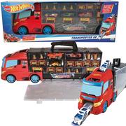 Samochody i pojazdy dla dzieci - Hot Wheels Transporter autek pojazd + 3 autka i akcesoria drogowe - miniaturka - grafika 1