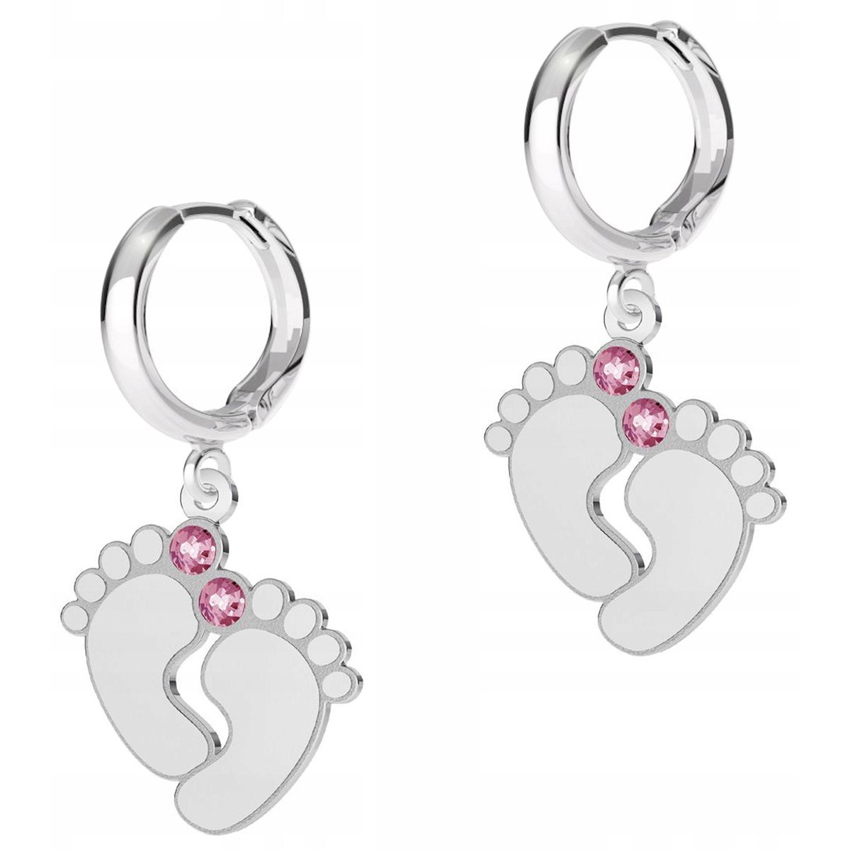 Kolczyki Srebrne Stopy Stópki Dziecięce Czerwona Cyrkonia SREBRO 925