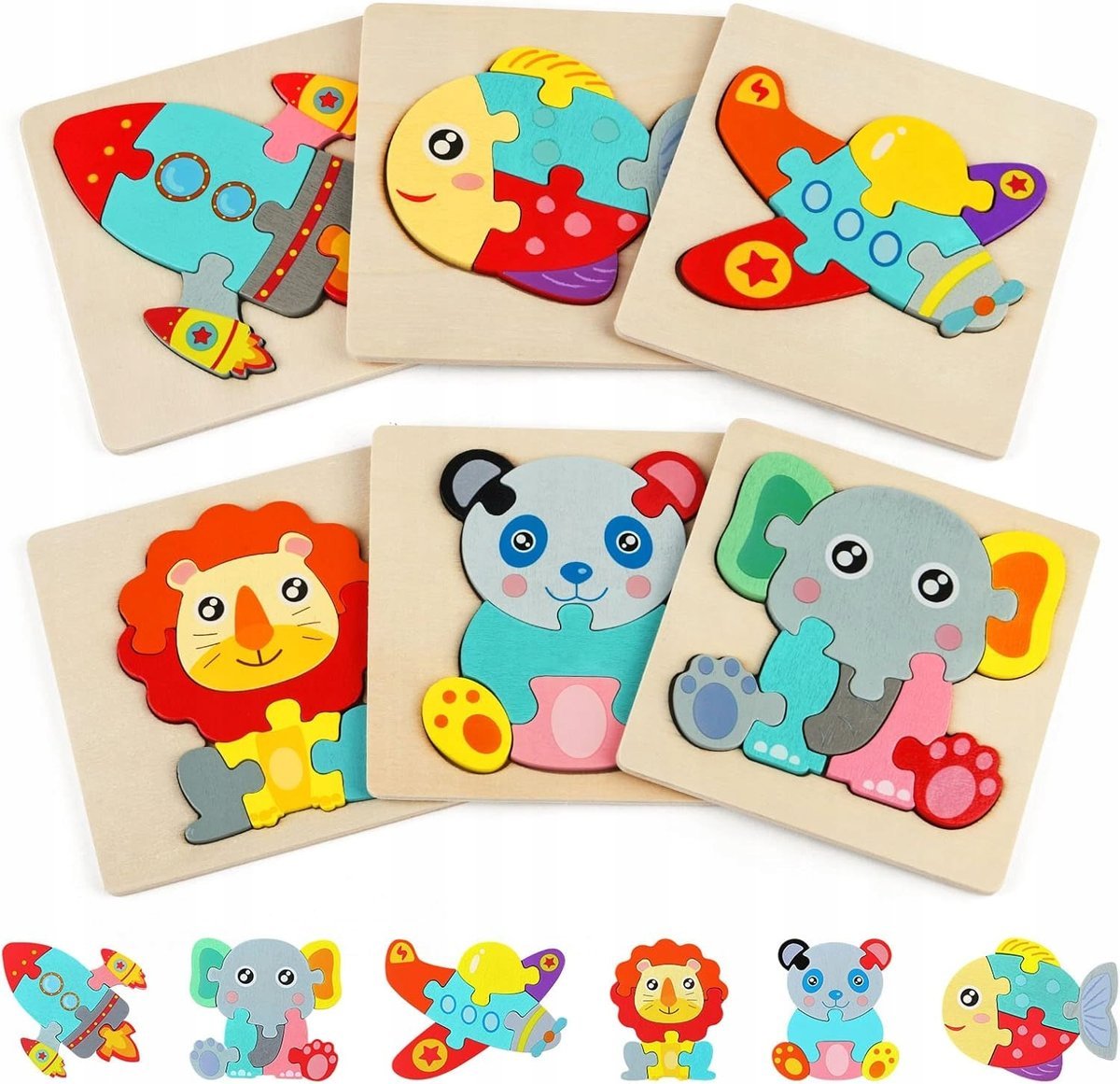 DREWNIANE PUZZLE 3D DLA DZIECI ZABAWKI EDUKACYJNE ROZWÓJ DZIECKA 6szt.