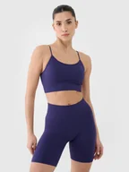 Bielizna sportowa damska - 4F Biustonosz treningowy bezszwowy z niskim wsparciem damski - granatowy XS/S - miniaturka - grafika 1