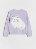 Swetry dla dziewczynek - Reserved - Sweter z aplikacją kota - wielobarwny - miniaturka - grafika 1