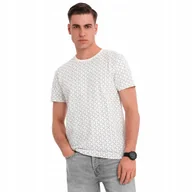 Koszulki męskie - Męska koszulka dzianinowa nadruk full print biała Ombre OM-TSFP-0250 V3 XXL - miniaturka - grafika 1