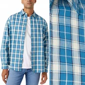 Koszule męskie - Wrangler NON POCKET SHIRT Deep Water LUŹNA BAWEŁNIANA KOSZULA W KRATĘ M - miniaturka - grafika 1
