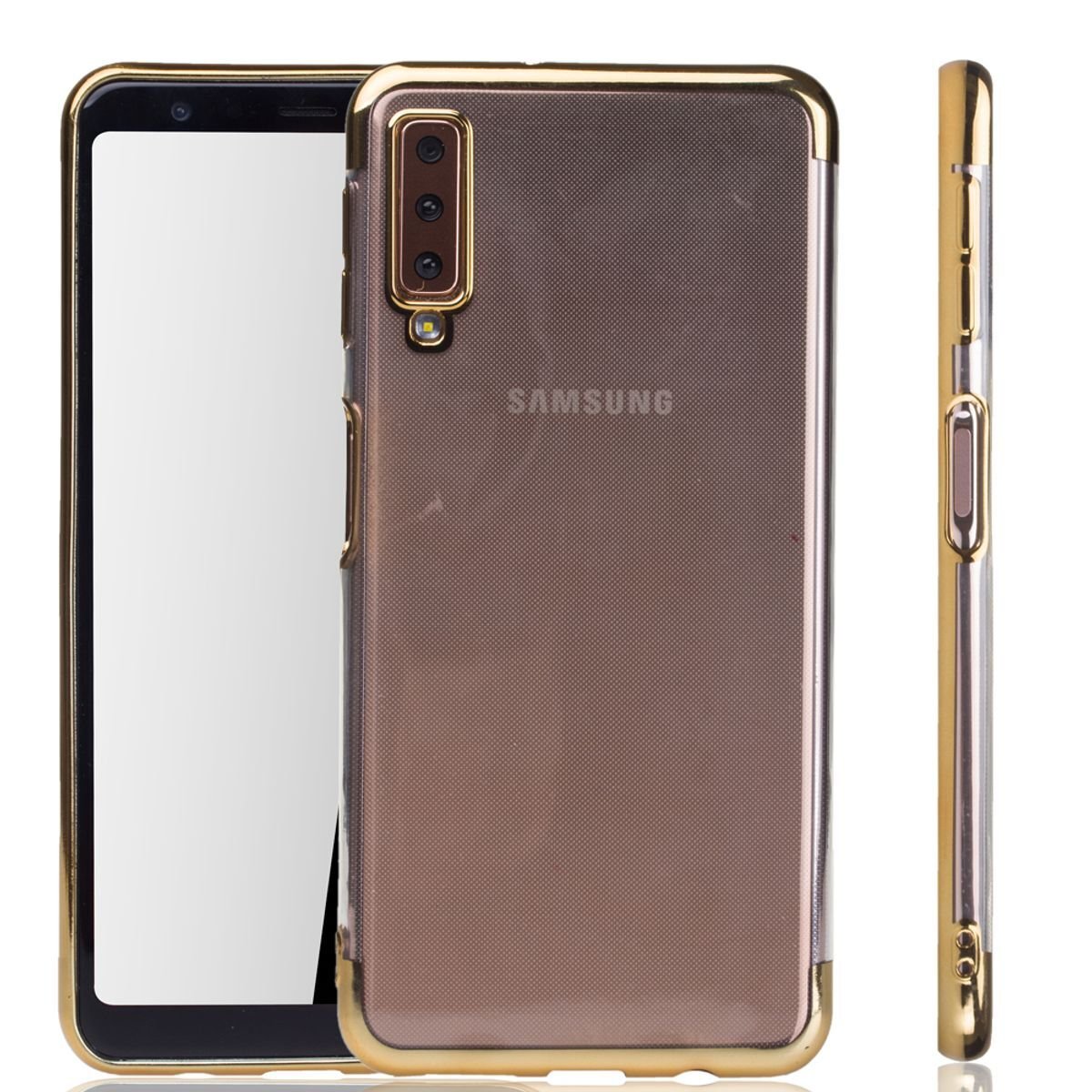 Etui na telefon Samsung Galaxy A7 2018 Gold - Clear - silikonowe etui TPU na tył telefonu w kolorze przezroczystego złota