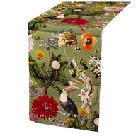 Obrusy i serwetki - Bieżnik na stół Alexandra House Living zielony materiał 33 x 180 cm bawełna w kwiaty - miniaturka - grafika 1