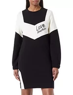 Sukienki - Love Moschino Damska luźna sukienka z długim rękawem z kontrastowymi wkładkami, rękawy z tyłu i włoskim nadrukiem z przodu, czarny be?, 42 - miniaturka - grafika 1