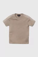 Koszulki dla chłopców - Emporio Armani t-shirt bawełniany kolor brązowy z aplikacją - miniaturka - grafika 1