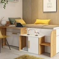 Łóżka dla dzieci i młodzieży - Łóżko piętrowe 90 x 200 cm z biurkiem i półkami - Biały i naturalny - PEDRO - miniaturka - grafika 1