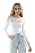 Bluzki damskie - Bluzka damska z długim rękawem i koronką Ovidia Eldar biała  XL - miniaturka - grafika 1