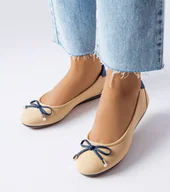 Mokasyny damskie - Beżowe balerinki zdobione kokardką Maddalena -37 - miniaturka - grafika 1